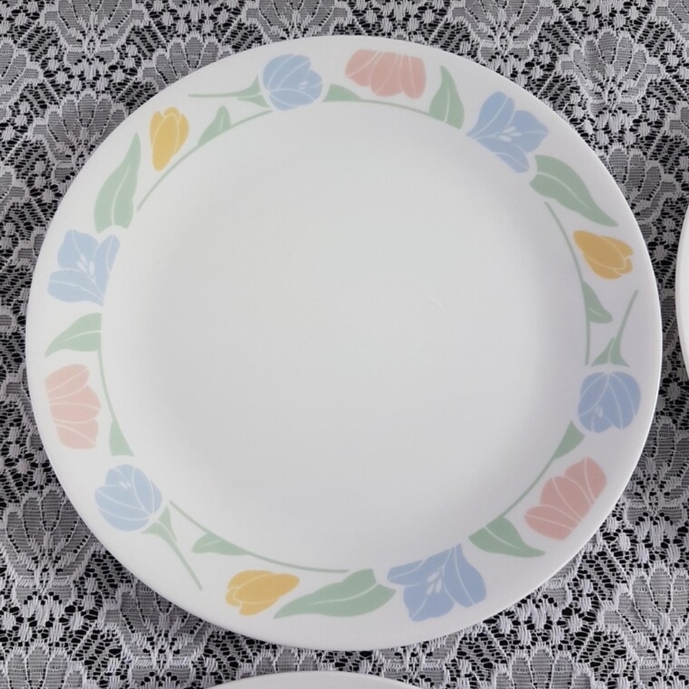 4pc Corelle FRIENDSHIP Dinner Plates Pastel Floral Rim